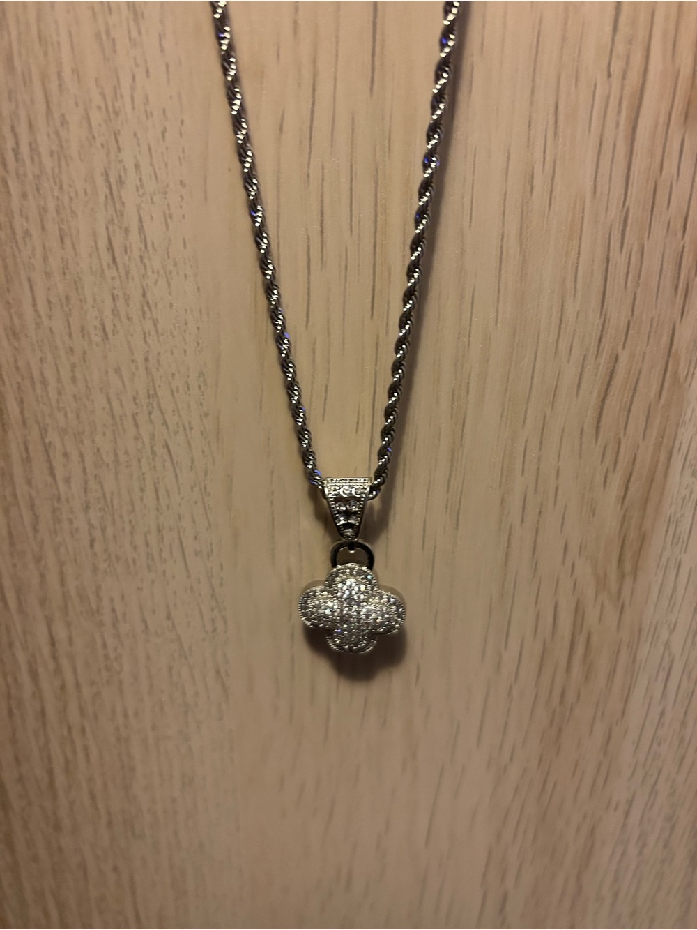 Silver Crystal Clover Pendant Necklace -men Jewelry